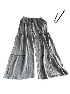 Yak & Yeti Womens L/XL Wide Leg Pull on Grey Sweatpants Pockets Lounge Boho